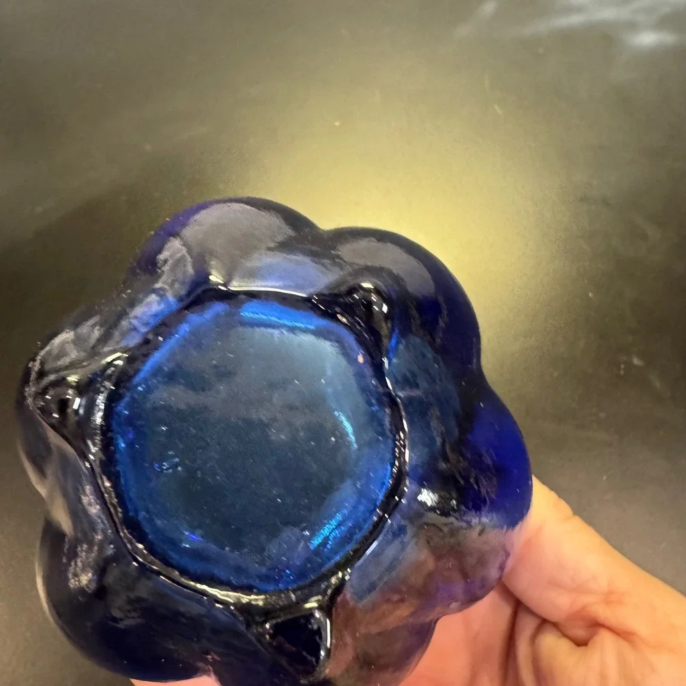Art Glass Tulip Bowl Home Decor 4.5in Cobalt Blue Hand Blown Petal Lotus Dish